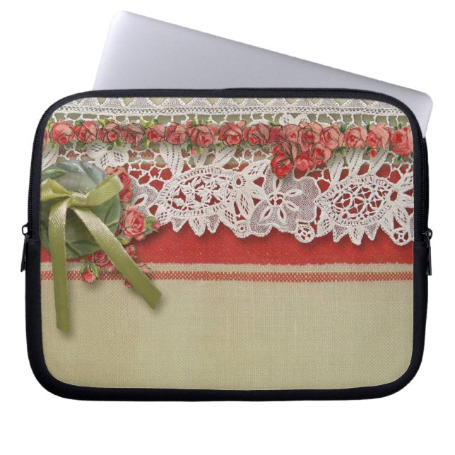 Funda Para Portátil Rosa antiguo Lace Rústico Rojo Victorilap (Frente)
