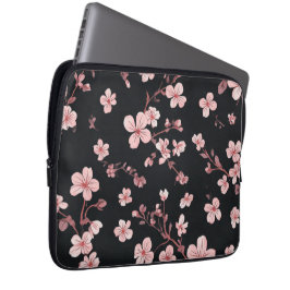 Funda Para Portátil Rosa Bebé Suave Mini Patrón Sakura en Negro - Deli