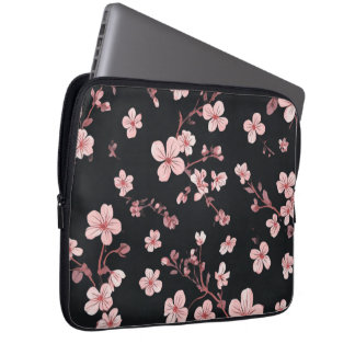 Funda Para Portátil Rosa Bebé Suave Mini Patrón Sakura en Negro - Deli