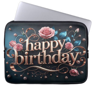 Funda Para Portátil Rosa de cumpleaños dorado lujoso y elegante extrav