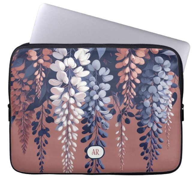 Funda Para Portátil Rosa de la Marina Monograma Wisteria Elegancia (Frente)