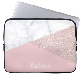 Funda Para Portátil Rosa de mármol blanco del purpurina color de rosa