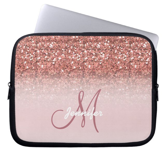 Funda Para Portátil Rosa de Moda Purpurina de oro esparcen monograma G (Frente)