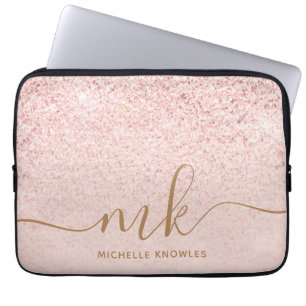 Funda Para Portátil Rosa de moda Purpurina de oro Iniciales de moda y