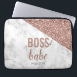 Funda Para Portátil Rosa de Monograma Purpurina de oro | Mármol Boss B<br><div class="desc">Jefe Babe Rosa Gold Girly purpurina con Marble más una plantilla para su nombre. El funda perfecto cuando tu jefe y una nena.</div>