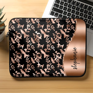 Funda Para Portátil Rosa de Oro Personalizada con Patrón de Colibrí so