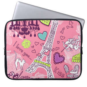Funda Para Portátil Rosa de París Francia del amor de la torre Eiffel