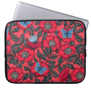 Funda Para Portátil Rosa de perro y mariposas en rojo y azul