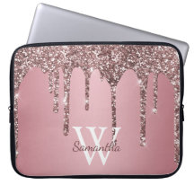 Rosa Dorado Glitter Monograma Nombre con Goteo