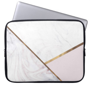 Funda Para Portátil Rosa dorado mármol espiral y brillo rosa bronce