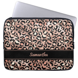 Funda Para Portátil Rosa Dorado Negro Elegante Estampado de Leopardo P