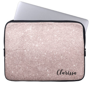 Funda Para Portátil rosa elegante purpurina de oro