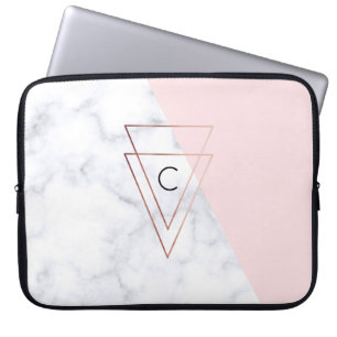 Funda Para Portátil rosa elegante triángulos dorados mármol blanco r