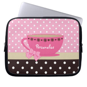 Funda Para Portátil Rosa femenino de la taza de té y arco y nombre de