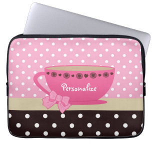 Funda Para Portátil Rosa femenino de la taza de té y arco y nombre de