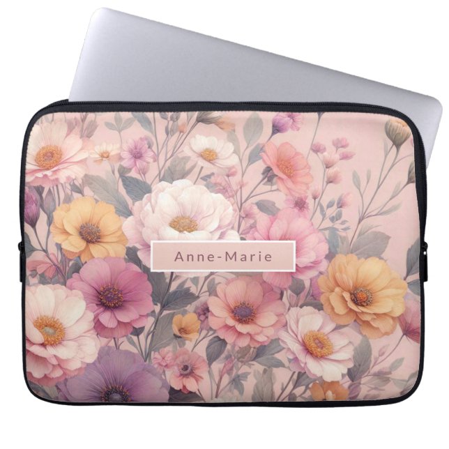 Funda Para Portátil Rosa floral moderno rosa elegante (Frente)