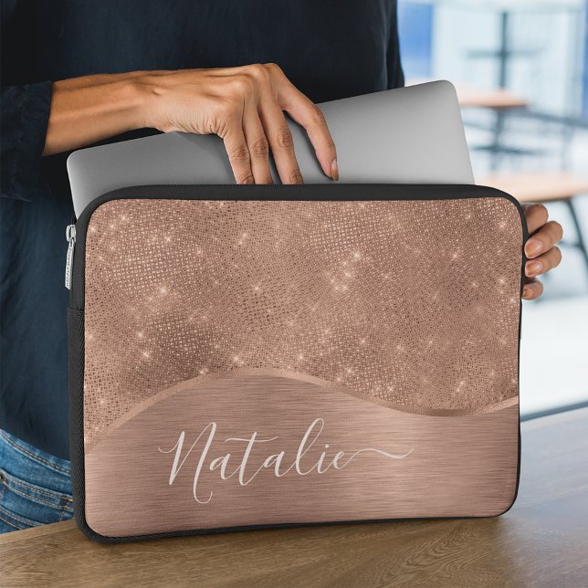 Funda Para Portátil Rosa metálico Purpurina de oro personalizado (Subido por el creador)