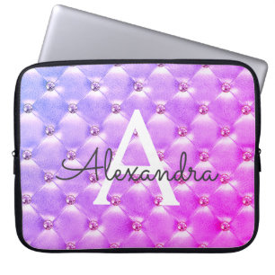 Funda Para Portátil Rosa - Monograma de color púrpura elegante