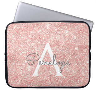 Funda Para Portátil Rosa Monograma de Purpurina rosa dorado y espuma