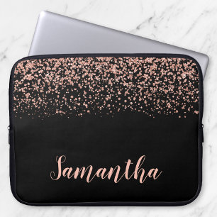 Funda Para Portátil Rosa negro Purpurina de imitación de oro personali