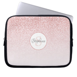 Funda Para Portátil Rosa Oro Purpurina Ombre Ronda Monograma Nombre
