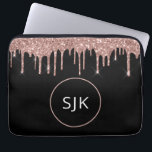 Funda Para Portátil Rosa Oro Rubor Purpurina rosa Sparkle Monograma<br><div class="desc">Rubor Pink - Rosa Gold y Black Faux Purpurina y Sparkle Elegant Monogrammed Initials Funda. Este funda se puede personalizar para incluir su nombre inicial y su nombre de pila.</div>