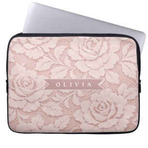 Funda Para Portátil Rosa personalizado de encaje floral romántico