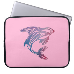 Funda Para Portátil Rosa púrpura del tatuaje de la ballena de la orca