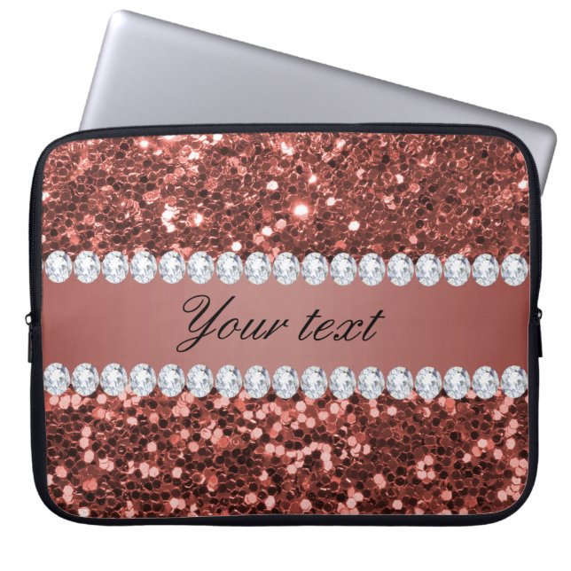 Funda Para Portátil Rosa Purpurina de Faux y Diamantes Personalizados (Frente)