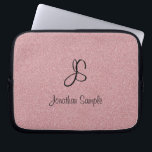 Funda Para Portátil Rosa Purpurina de oro elegante Monograma moderno<br><div class="desc">Rosa Purpurina Oro Elegante Monograma Moderno de plantilla para portátil Sleeve.</div>