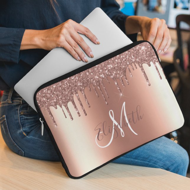 Funda Para Portátil Rosa Purpurina de oro gotea Metalizado Monograma a (Subido por el creador)