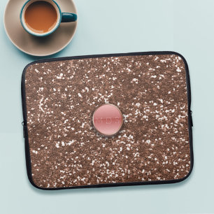 Funda Para Portátil Rosa Purpurina dorado Bling Elegant Monograma mode