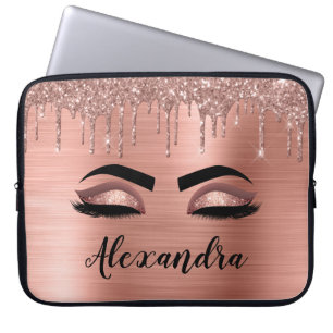 Funda Para Portátil Rosa Purpurina dorado Esparkle Eyelashes Monograma