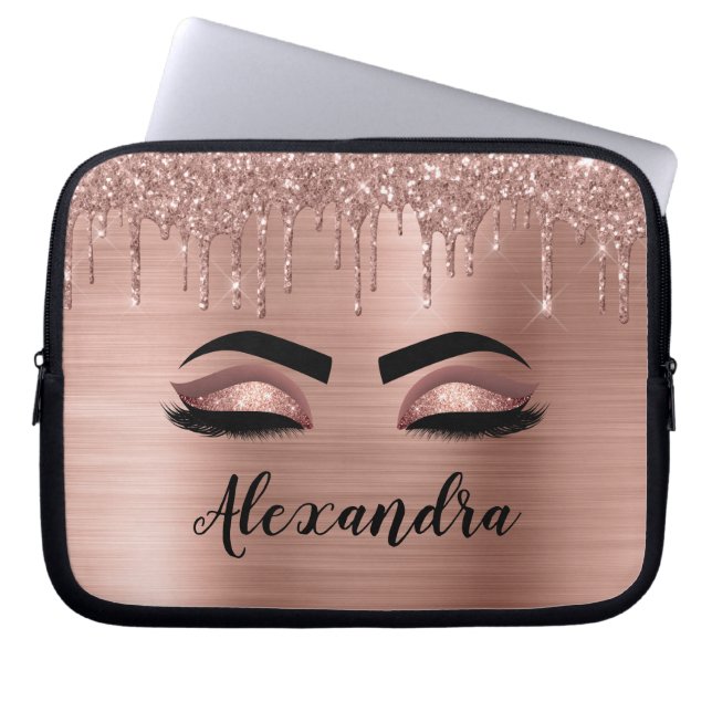 Funda Para Portátil Rosa Purpurina dorado Esparkle Eyelashes Monograma (Frente)