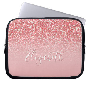 Funda Para Portátil Rosa Purpurina rosado Nombre Ombre Rosa
