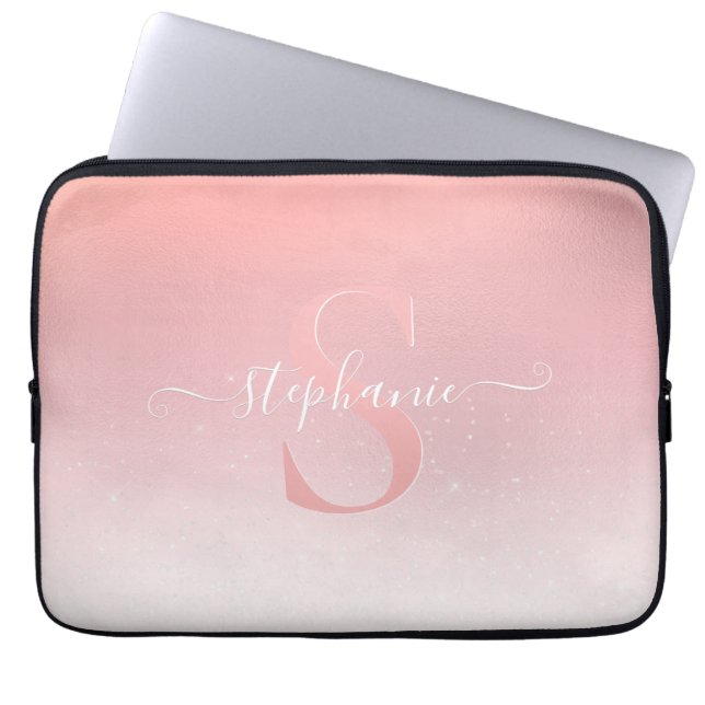 Funda Para Portátil Rosa Purpurina Shimmer Rosa Sparkle Monogramed (Frente)