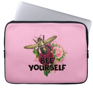 Funda Para Portátil Rosa radiante y la abeja suaves, compórtate