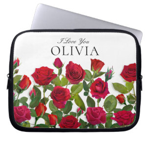 Funda Para Portátil Rosa Roja Moderna Minimalista Nombre Te Amo