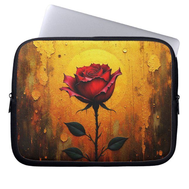 Funda Para Portátil Rosa roja sobre dorado (Frente)