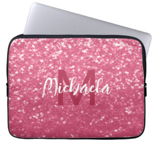 Funda Para Portátil Rosa rosa claro chispas purpurina Monograma