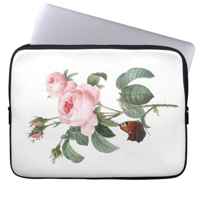Funda Para Portátil Rosa rosa y mariposa (Frente)