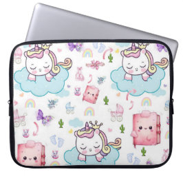 Funda para portátil rosa, unicornio azul arcoíris 