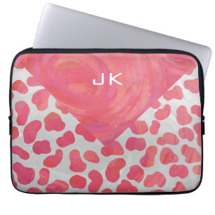 Funda Para Portátil Rosa y blanco dálmata con monograma