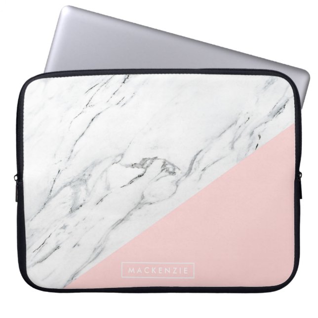 Funda Para Portátil Rosa y Mármol (Frente)