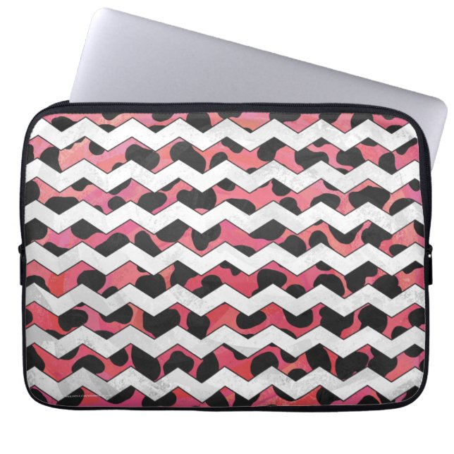 Funda Para Portátil Rosa y negro de vaca de Chevron (Frente)