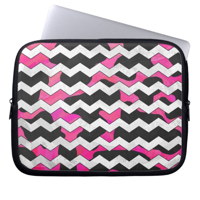 Funda Para Portátil Rosa y negro de vaca de Chevron (Frente)