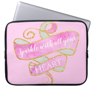 Funda Para Portátil Rosado Brillante Corazón Glitter Femenino Bonito