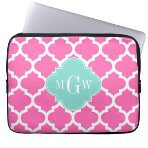 Funda Para Portátil Rosado Caliente2 Con Marroquí #5 Turquesa Monogram