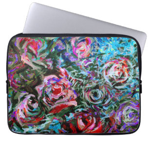 Funda Para Portátil Rosas abstractos en rojo y turquesa
