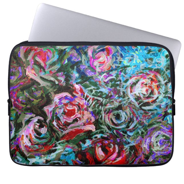 Funda Para Portátil Rosas abstractos en rojo y turquesa (Frente)